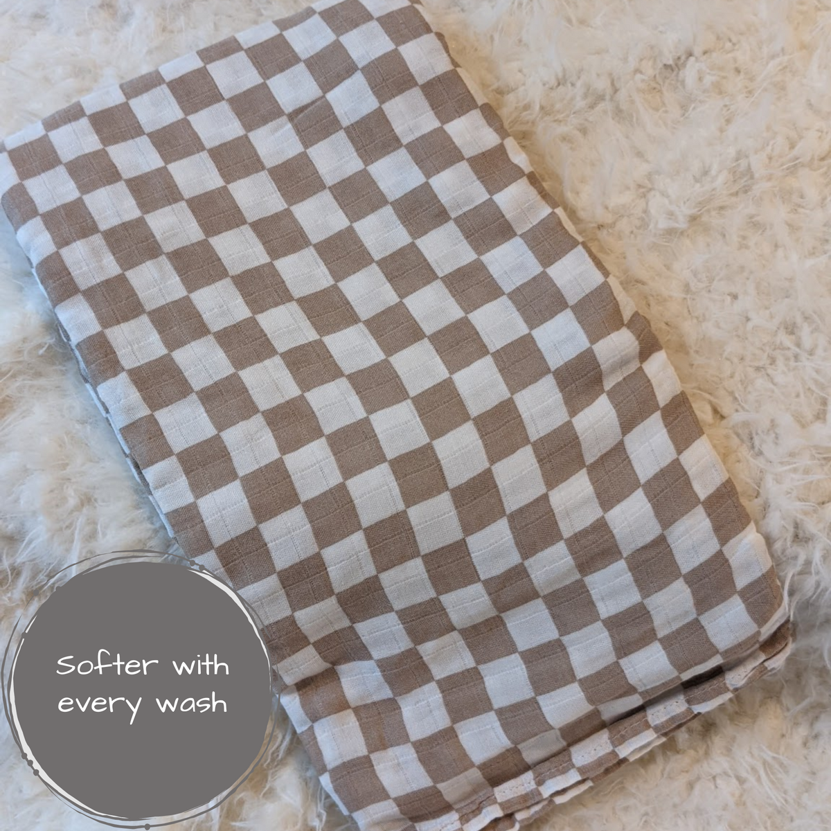 Bamboo Muslin Swaddle - Tan Checkerboard