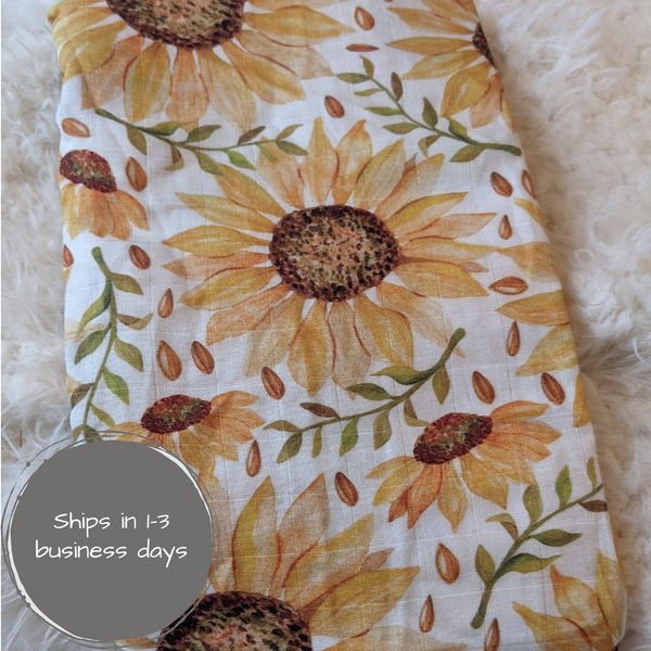 Premium Bamboo Muslin Swaddle-Sunflowers